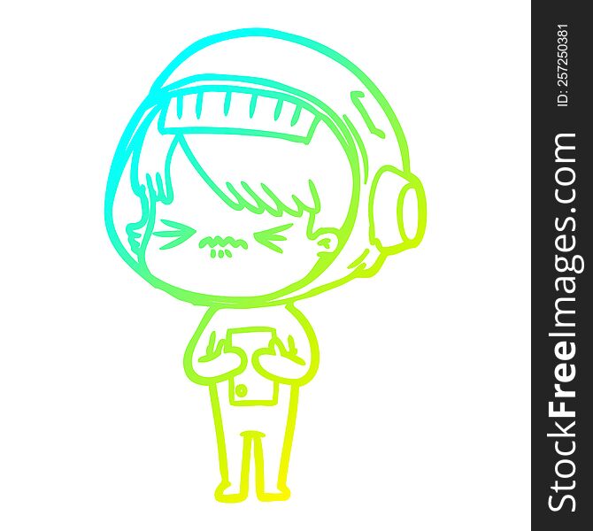 Cold Gradient Line Drawing Angry Cartoon Space Girl