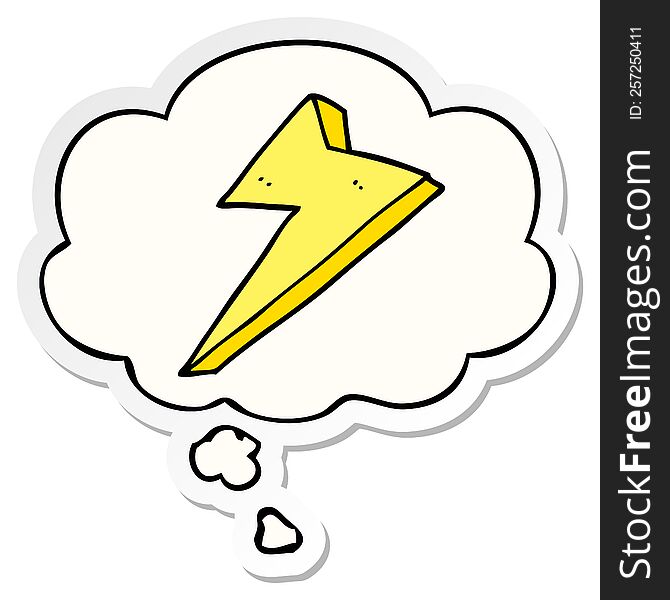 cartoon lightning with thought bubble as a printed sticker
