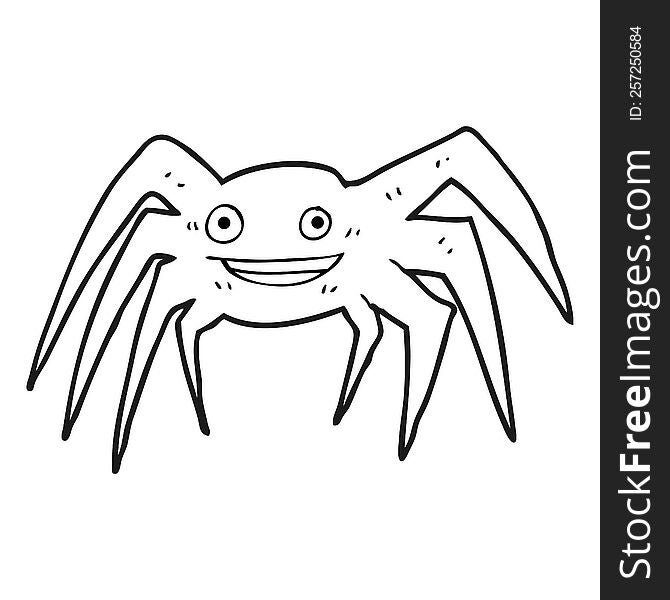 freehand drawn black and white cartoon happy spider