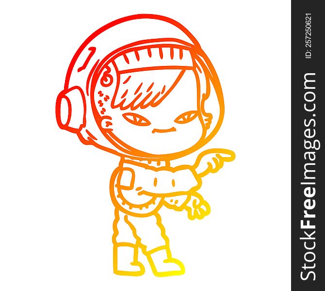 Warm Gradient Line Drawing Cartoon Astronaut Woman