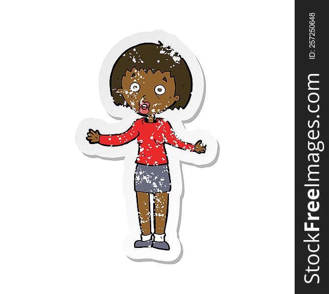 Retro Distressed Sticker Of A Cartoon Woman Making Excuses