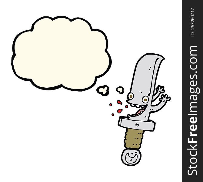Crazy Knife Cartoon Character With Thought Bubble