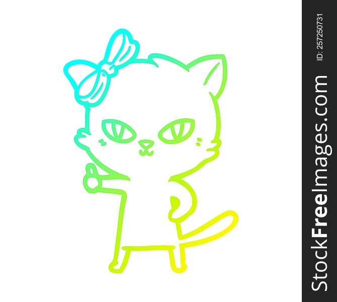 Cold Gradient Line Drawing Cute Cartoon Cat Giving Thumbs Up Symbol