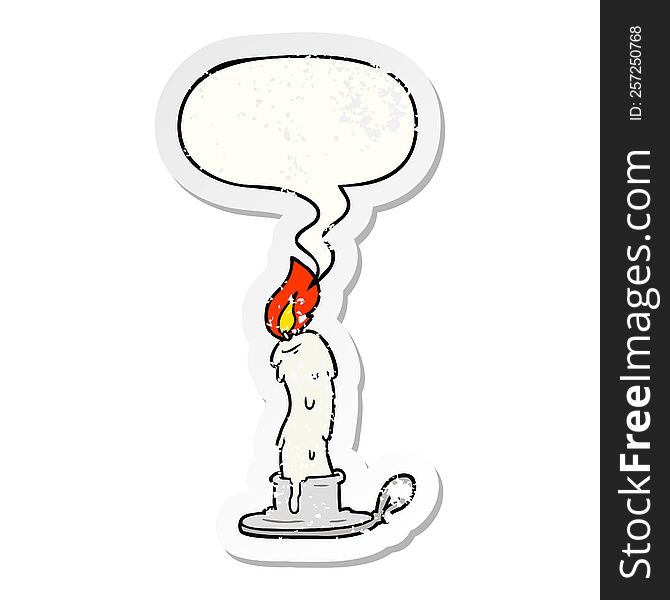 Cartoon Spooky Old Candle And Speech Bubble Distressed Sticker