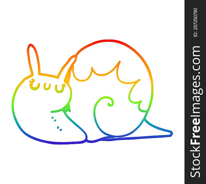 rainbow gradient line drawing of a cute cartoon snail