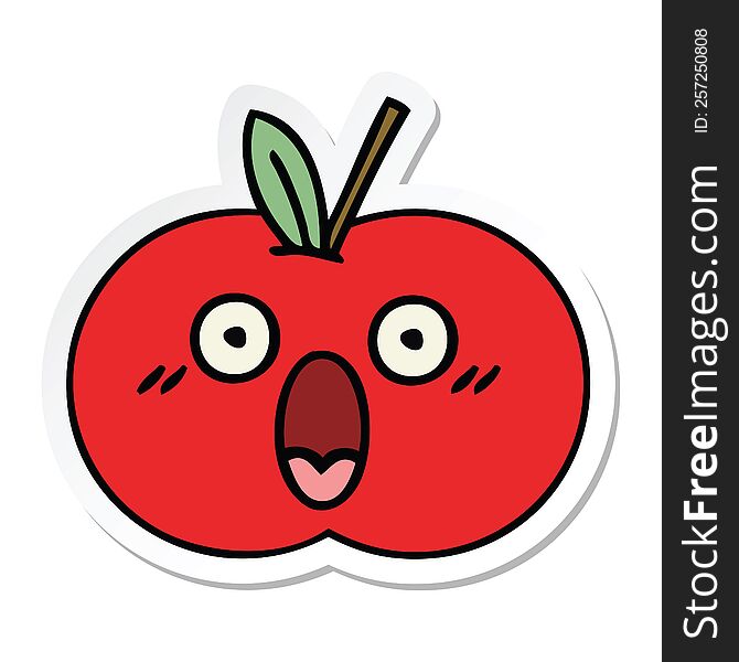 Sticker Of A Cute Cartoon Red Apple