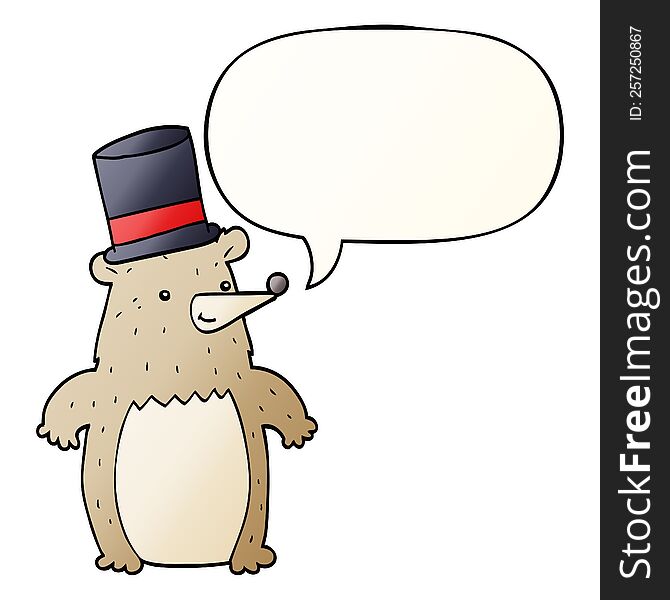 Cartoon Bear In Top Hat And Speech Bubble In Smooth Gradient Style