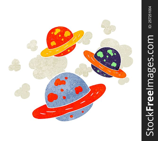 freehand retro cartoon planets