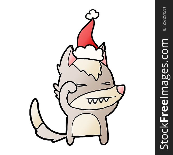 Tired Wolf Gradient Cartoon Of A Wearing Santa Hat