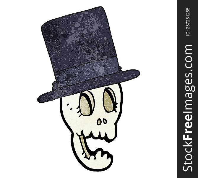 freehand textured cartoon skull wearing top hat