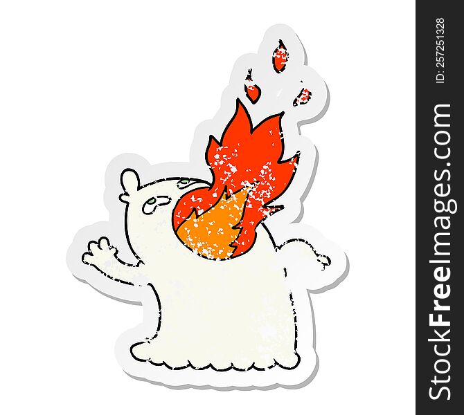 Distressed Sticker Of A Cartoon Fire Breathing Ghost