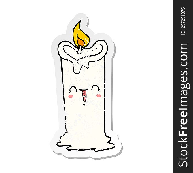 distressed sticker of a cartoon happy candle