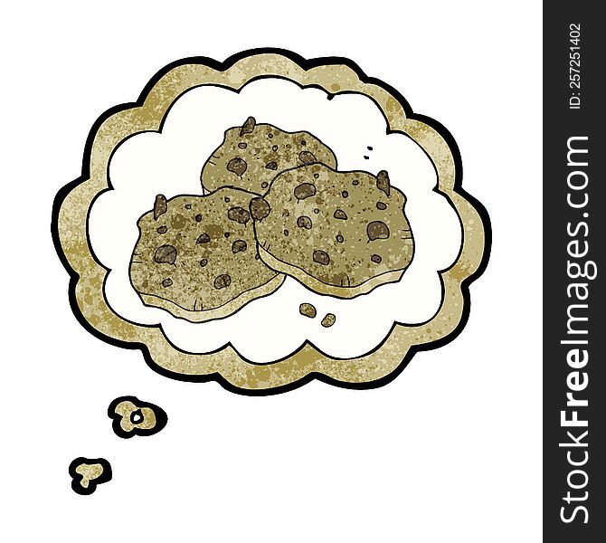 freehand drawn thought bubble textured cartoon chocolate chip cookies