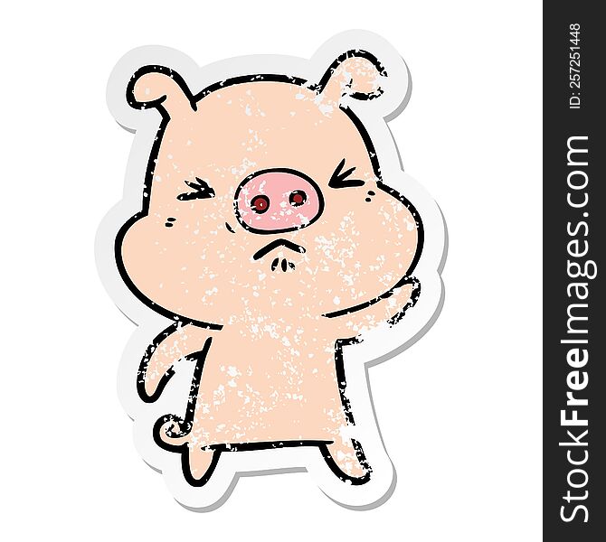 Distressed Sticker Of A Cartoon Grumpy Pig