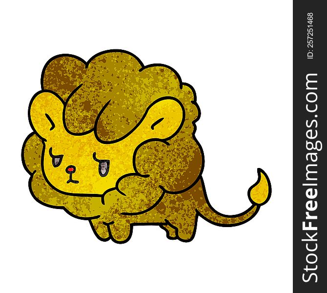 textured cartoon illustration kawaii cute lion cub. textured cartoon illustration kawaii cute lion cub