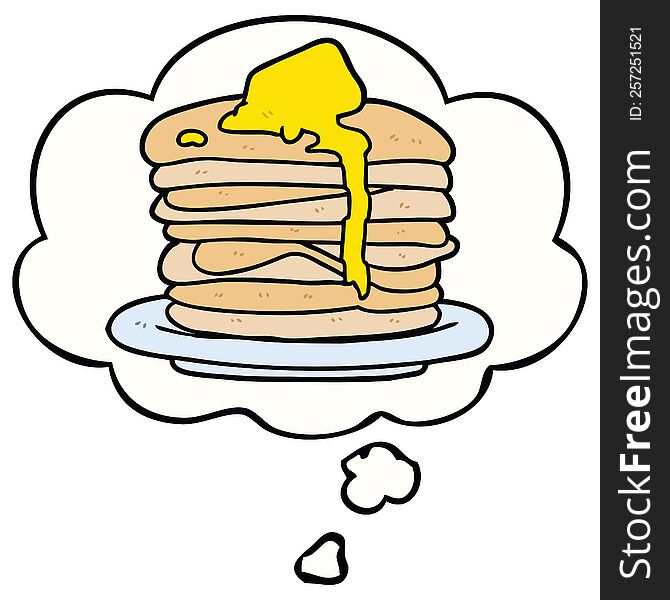 cartoon stack of pancakes with thought bubble