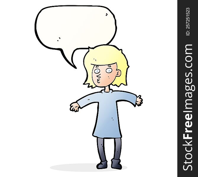 Cartoon Nervous Woman With Speech Bubble