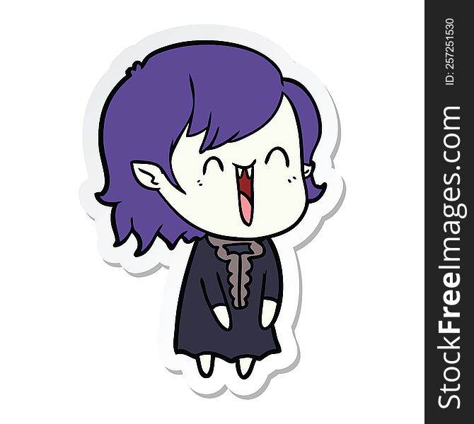 Sticker Of A Cute Cartoon Happy Vampire Girl