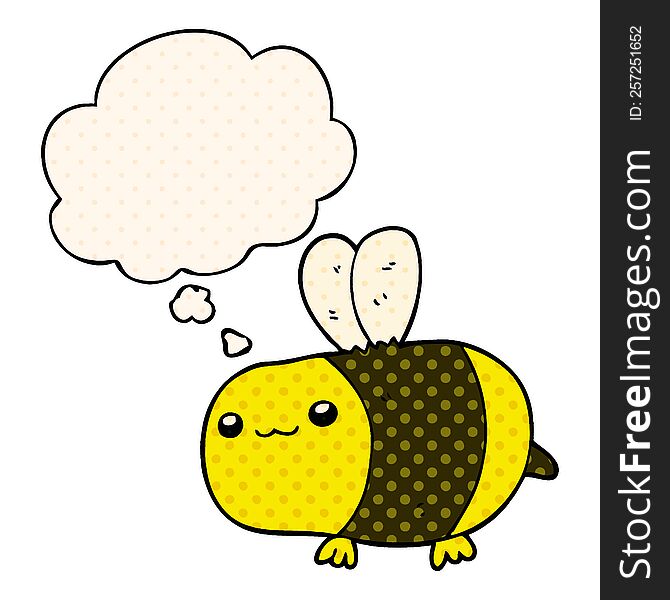cartoon bee with thought bubble in comic book style