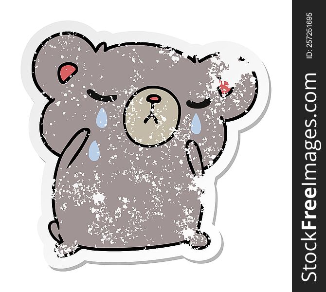 Distressed Sticker Cartoon Of A Cute Crying Bear