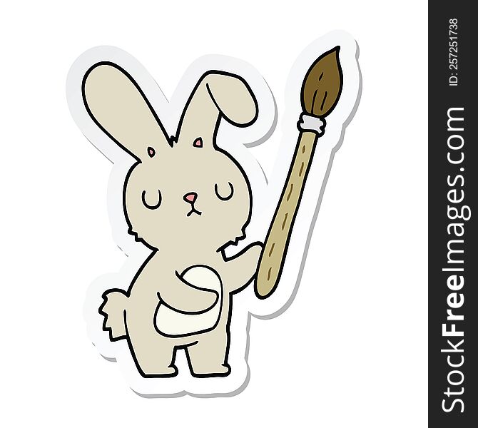 Sticker Of A Cartoon Rabbit With Paint Brush