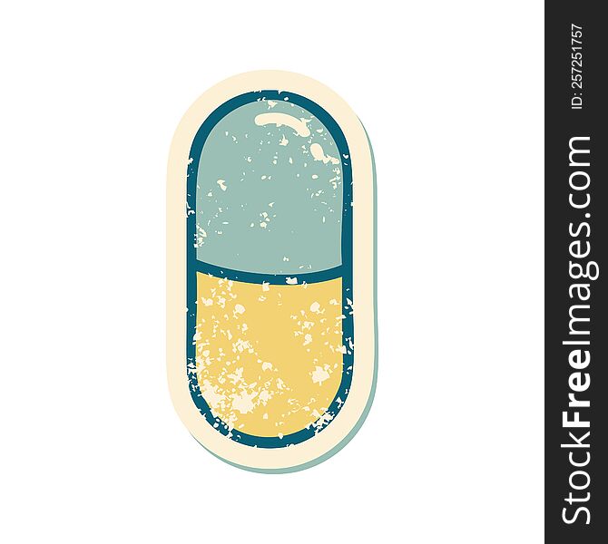 iconic distressed sticker tattoo style image of a pill. iconic distressed sticker tattoo style image of a pill