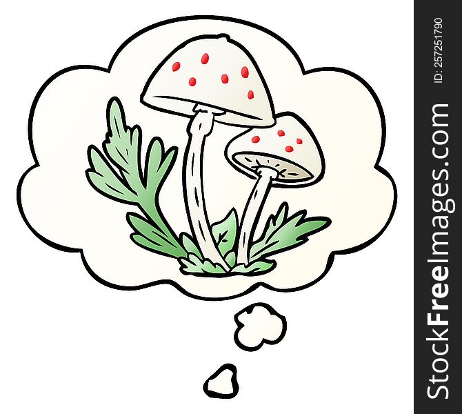 Cartoon Mushrooms And Thought Bubble In Smooth Gradient Style