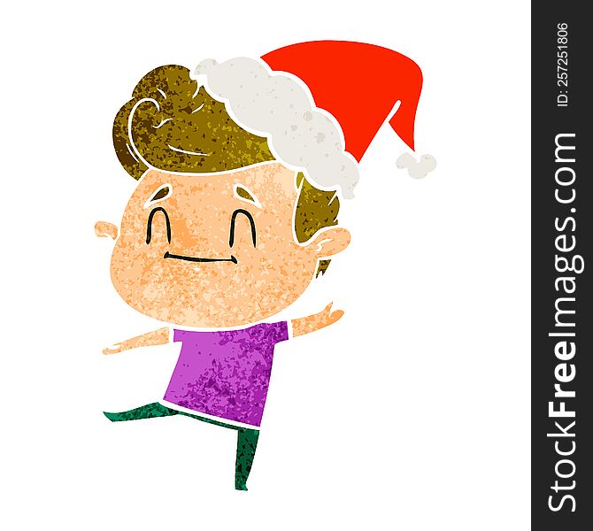 Happy Retro Cartoon Of A Man Wearing Santa Hat