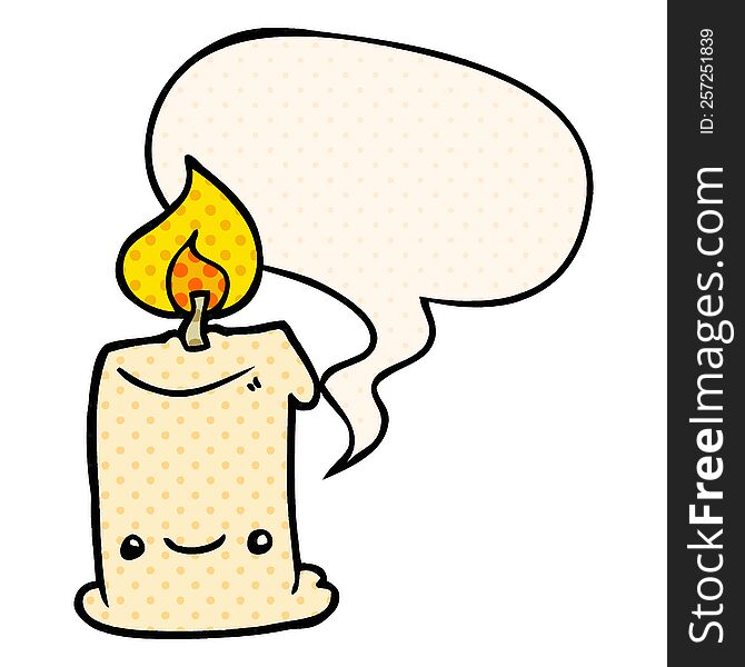 cartoon candle with speech bubble in comic book style