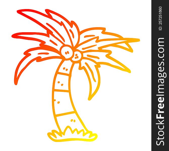 Warm Gradient Line Drawing Cartoon Palm Tree