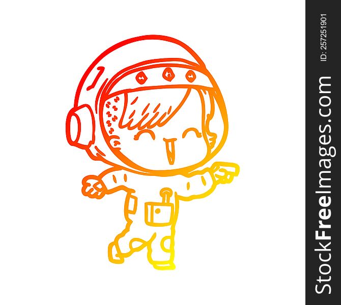 warm gradient line drawing of a happy cartoon space girl