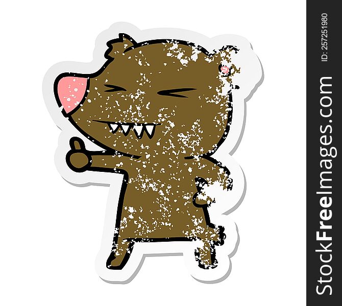 distressed sticker of a cartoon bear giving thumbs up