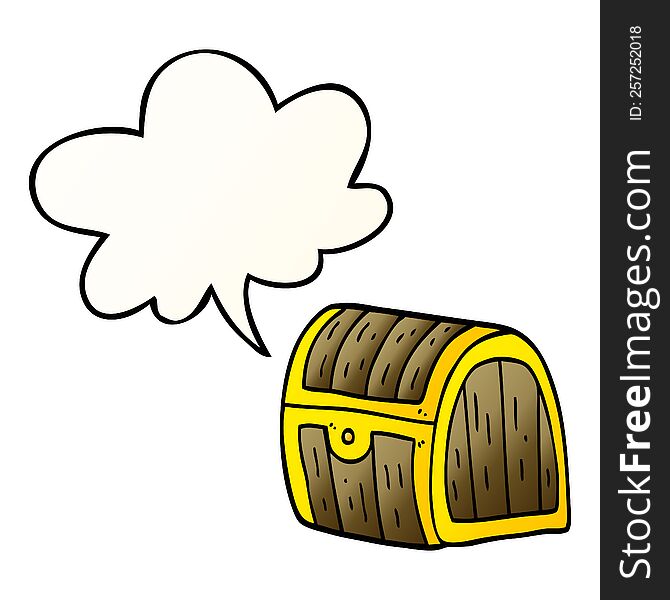 cartoon treasure chest with speech bubble in smooth gradient style