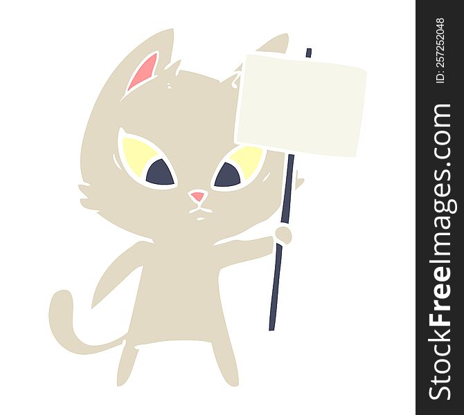 Confused Flat Color Style Cartoon Cat With Protest Sign