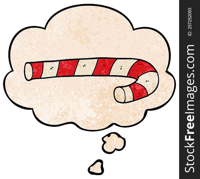 Cartoon Candy Cane And Thought Bubble In Grunge Texture Pattern Style