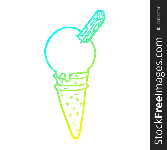 cold gradient line drawing of a cartoon ice cream