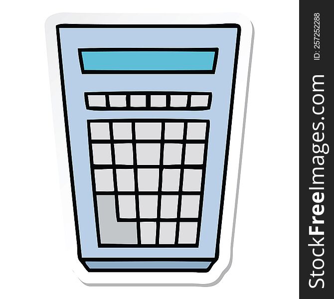 sticker of a quirky hand drawn cartoon calculator