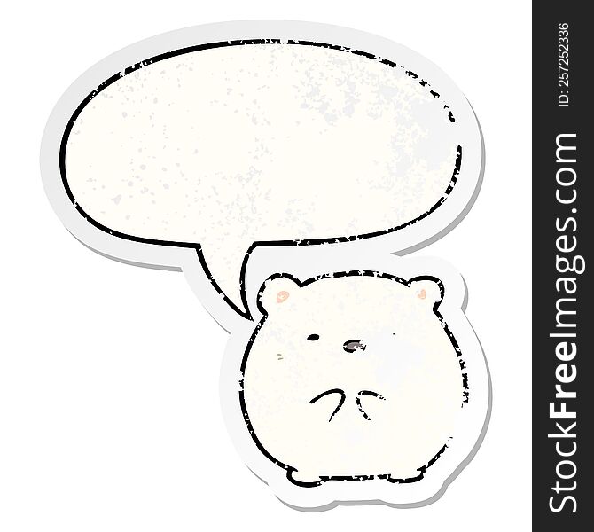 Cute Cartoon Polar Bear And Speech Bubble Distressed Sticker