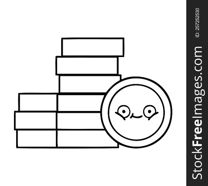 line drawing cartoon of a coins. line drawing cartoon of a coins