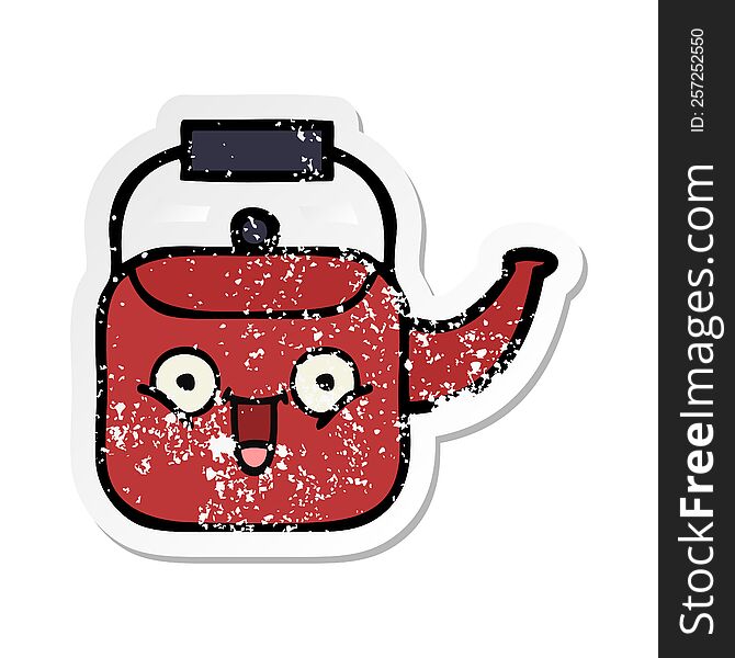 distressed sticker of a cute cartoon kettle