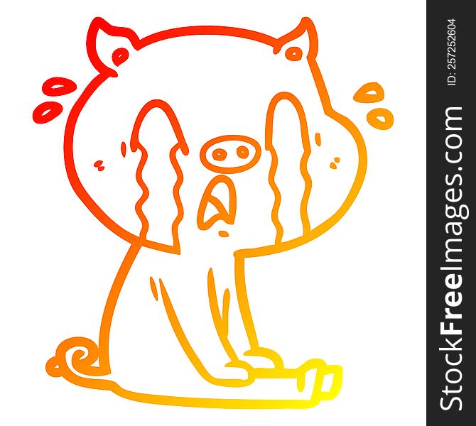warm gradient line drawing of a crying pig cartoon