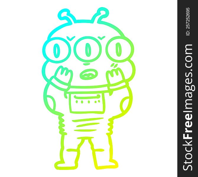 Cold Gradient Line Drawing Surprised Three Eyed Alien