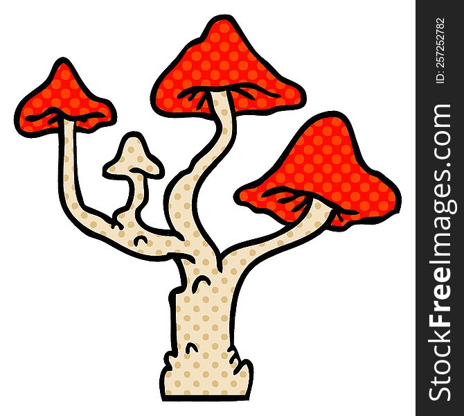 Cartoon Doodle Of Growing Mushrooms