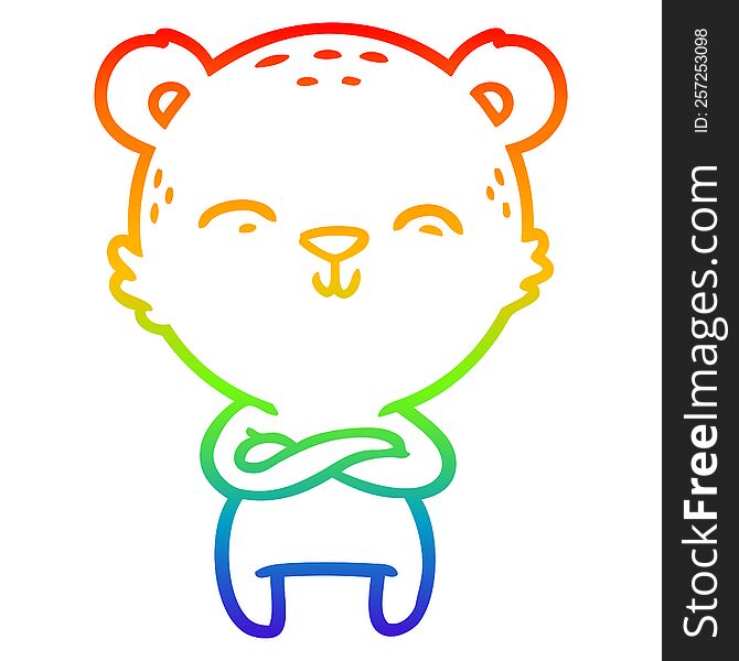 Rainbow Gradient Line Drawing Happy Confident Cartoon Bear