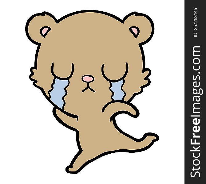crying cartoon bear running away. crying cartoon bear running away