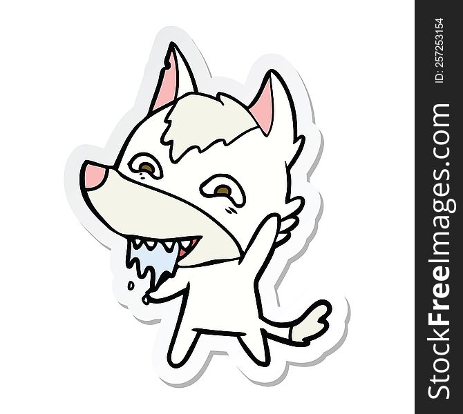 Sticker Of A Cartoon Hungry Wolf