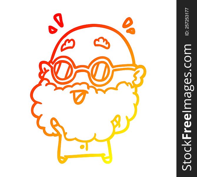 warm gradient line drawing of a cute surprised old man