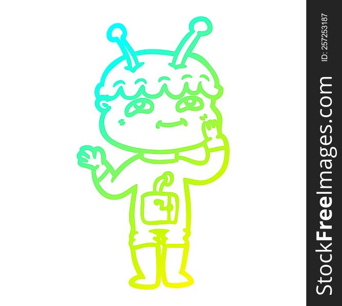 Cold Gradient Line Drawing Surprised Cartoon Spaceman