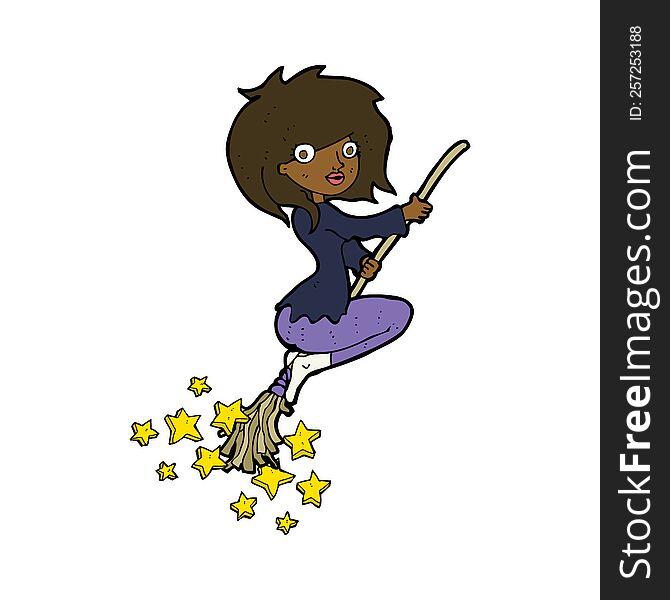 Cartoon Witch Riding Broomstick