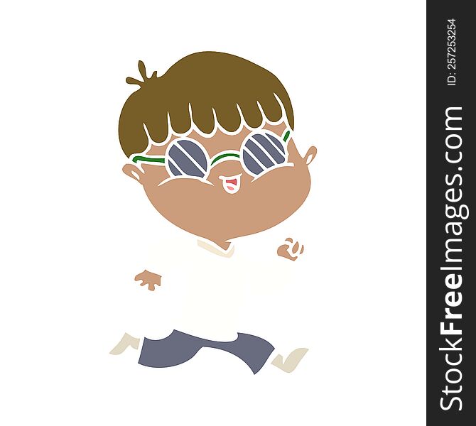 Flat Color Style Cartoon Boy Wearing Sunglasses And Running